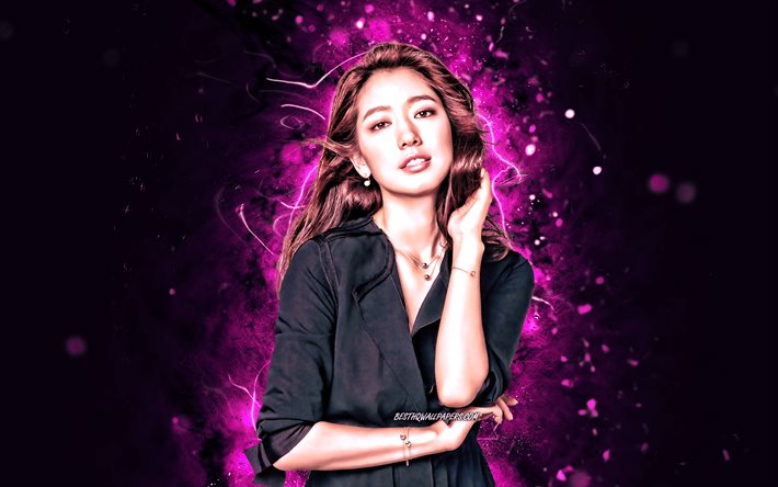 パク・シネ, 4k, 紫のネオンライト, 韓国の女優, 美しさ, 韓国の有名人, パク・シネ4K