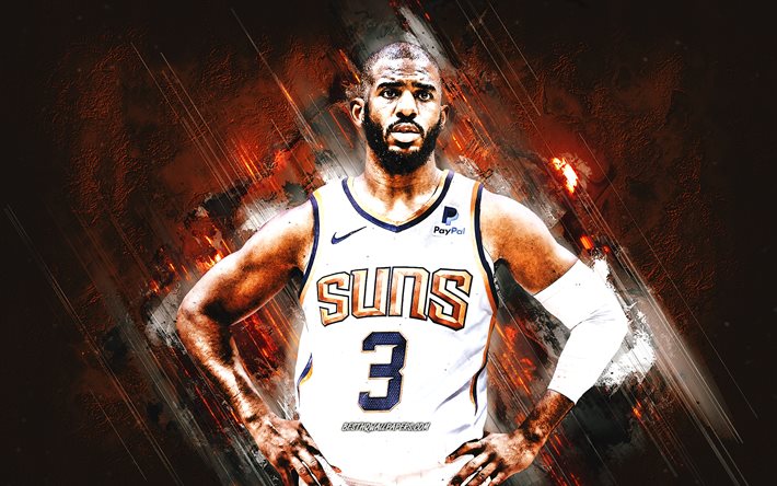 Chris Paul, Phoenix Suns, NBA, american basketball player, orange stone background, basketball