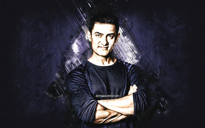 aamir khan, indischer schauspieler, portr&#228;t, lila steinhintergrund, beliebte schauspieler