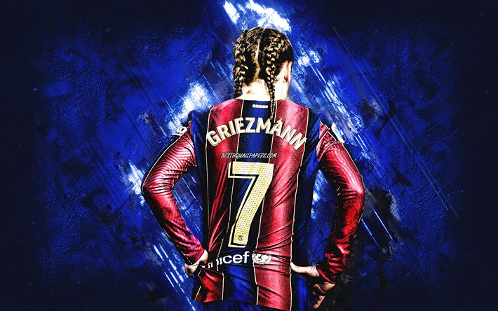 Antoine Griezmann, FC Barcelone, fond de pierre bleue, La Liga, Espagne, club de football catalan, footballeur fran&#231;ais, soccer
