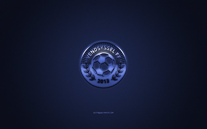 Vendsyssel FF, dansk fotbollsklubb, danska Superliga, bl&#229; logotyp, bl&#229; kolfiberbakgrund, fotboll, Hjerring, Danmark, Vendsyssel FF-logotyp