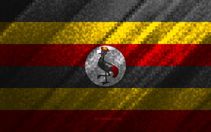 Drapeau de l'Ouganda, abstraction multicolore, drapeau de la mosaïque de l'Ouganda, Ouganda, art de la mosaïque, drapeau de l'Ouganda