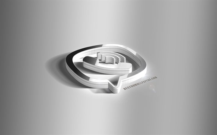 viber 3d silber logo, viber, soziale netzwerke, grauer hintergrund, viber logo, viber 3d emblem, metall viber 3d logo