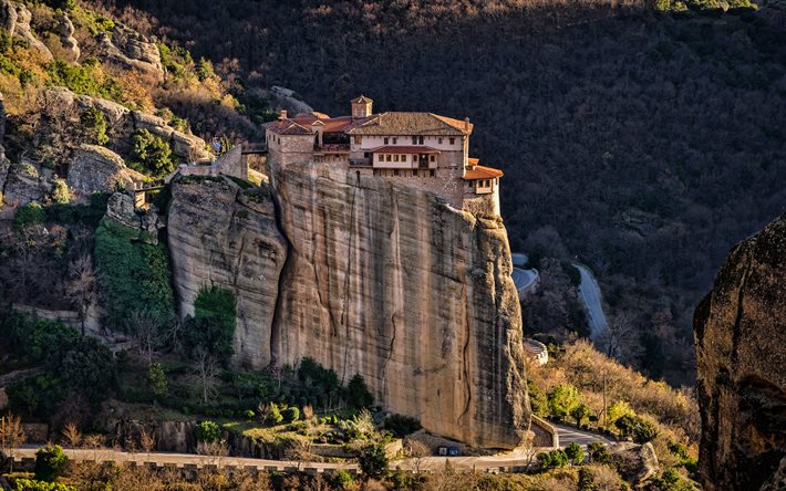 Mosteiro de Rousanou, rochas, ver&#227;o, marcos gregos, Meteora, Kalampaka, Gr&#233;cia, Europa