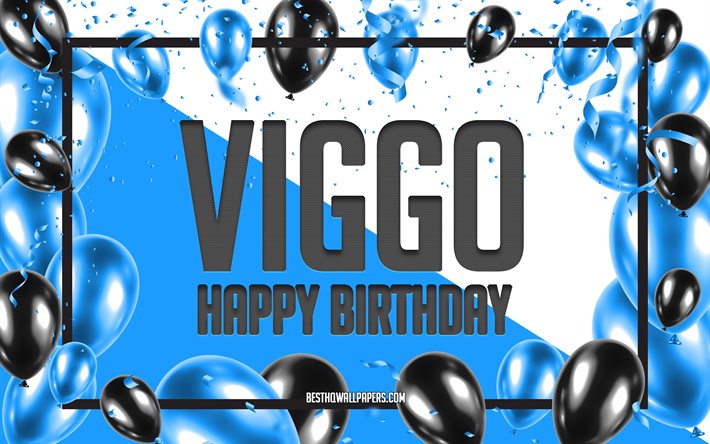 お誕生日おめでとうヴィゴ, 誕生日バルーンの背景, ヴィゴー, 名前の壁紙, ヴィゴお誕生日おめでとう, 青い風船の誕生日の背景, ヴィゴの誕生日