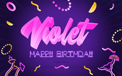 Happy Birthday Violet, 4k, Purple Party Background, Violet, creative art, Happy Violet birthday, Violet name, Violet Birthday, Birthday Party Background