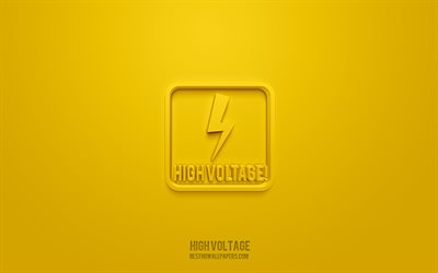 High voltage 3d icon, yellow background, 3d symbols, High voltage, Warning icons, 3d icons, High voltage sign, Warning 3d icons, yellow warning signs