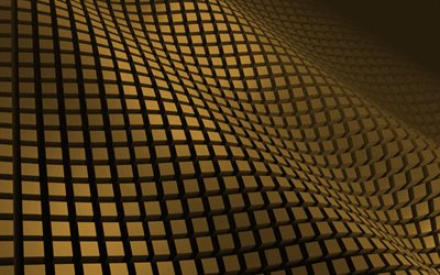 Textura de onda dourada 3d, 4k, onda dourada 3d, fundo de ondas, fundo de onda dourada, ondas 3D