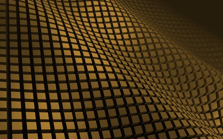ゴールデン3D波テクスチャ, 4k, 3Dゴールデンウェーブ, 波の背景, 黄金の波の背景, 3D波