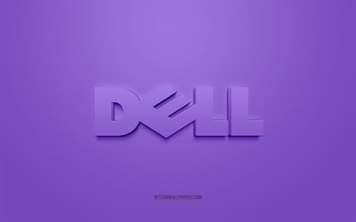 Dell logo, purple background, Dell 3d logo, 3d art, Dell, brands logo, purple 3d Dell logo