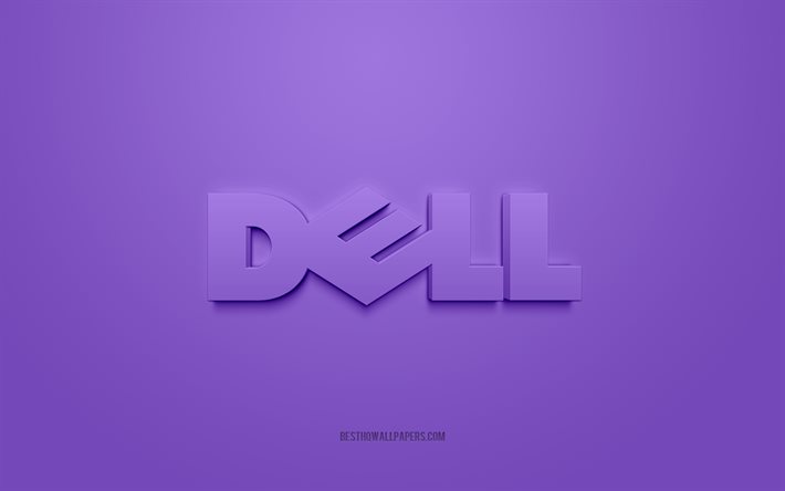 Dell logo, purple background, Dell 3d logo, 3d art, Dell, brands logo, purple 3d Dell logo