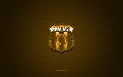 club guarani, squadra di calcio paraguaiana, logo giallo, sfondo giallo in fibra di carbonio, primera division paraguaiana, calcio, pinoza, paraguay, logo club guarani