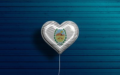 I Love San Luis, 4k, realistic balloons, blue wooden background, Day of San Luis, Argentine provinces, flag of San Luis, Argentina, balloon with flag, Provinces of Argentina, San Luis flag, San Luis