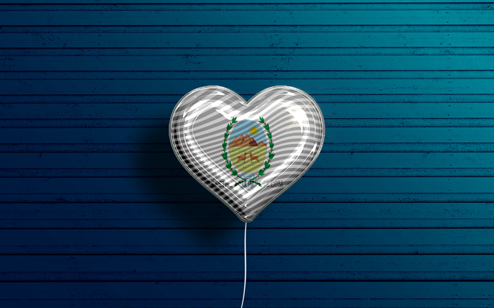 アイ ラブ サン ルイス, 4k, 現実的な風船, 青い木製の背景, サンルイスの日, アルゼンチンの州, サンルイスの旗, アルゼンチン, 旗付きバルーン, アルゼンチンの行政区, サンルイス