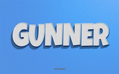 Gunner, blue lines background, wallpapers with names, Gunner name, male names, Gunner greeting card, line art, picture with Gunner name