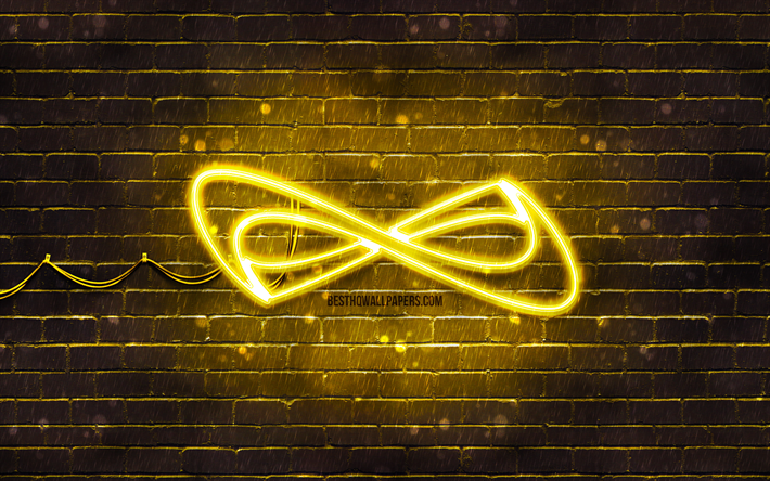 logotipo amarillo de nfinity athletic, 4k, pared de ladrillo amarilla, logotipo de nfinity athletic, marcas, logotipo de ne&#243;n de nfinity athletic, nfinity athletic