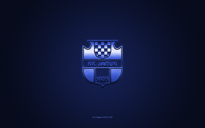 NK Jarun Zagreb, Croatian football club, blue logo, blue carbon fiber background, Druga HNL, football, Zagreb, Croatia, NK Jarun Zagreb logo