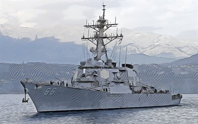 USS Gonzalez, 4k, vector art, DDG-66, destroyer, United States Navy, US army, abstract ships, battleship, US Navy, Arleigh Burke-class, USS Gonzalez DDG-66