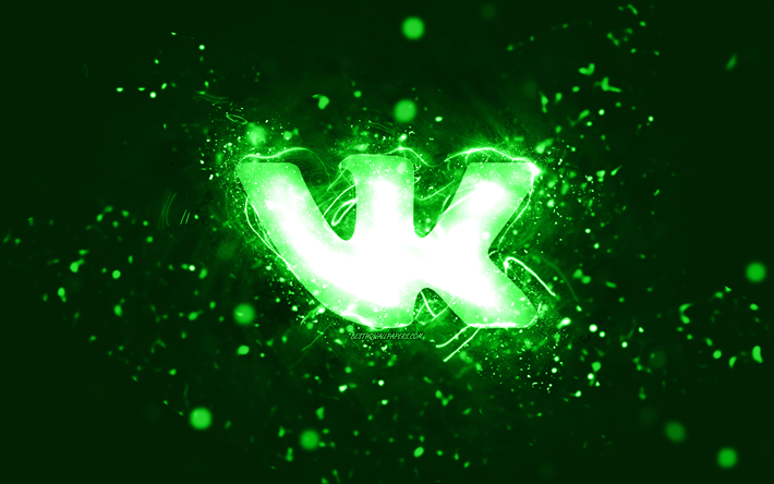 vコンタクテグリーンロゴ, 4k, 緑のネオンライト, 創造的な, 緑の抽象的な背景, vコンタクテのロゴ, ソーシャルネットワーク, vコンタクテ