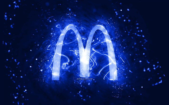 logo bleu foncé mcdonalds, 4k, néons bleu foncé, créatif, fond abstrait bleu foncé, logo mcdonalds, marques, mcdonalds