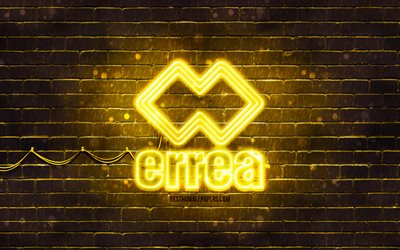 Errea yellow logo, 4k, yellow brickwall, Errea logo, brands, Errea neon logo, Errea