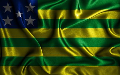 bandeira de goi&#225;s, 4k, bandeiras onduladas de seda, estados brasileiros, dia de goi&#225;s, bandeiras de tecido, arte 3d, goi&#225;s, am&#233;rica do sul, estados do brasil, bandeira 3d de goi&#225;s, brasil