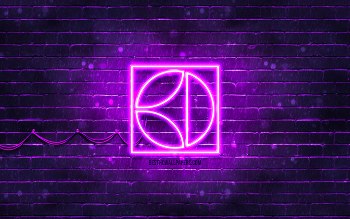 electrolux violetti logo, 4k, violetti tiilisein&#228;, electrolux-logo, tuotemerkit, electrolux neon logo, electrolux