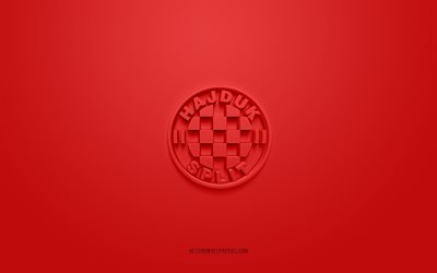 hnk hajduk split, kreativ 3d-logotyp, r&#246;d bakgrund, prva hnl, 3d emblem, kroatisk fotbollsklubb, kroatiska f&#246;rsta fotbollsligan, split, kroatien, 3d konst, fotboll, hnk hajduk split 3d logotyp