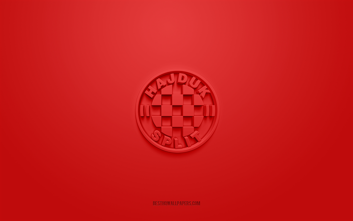 HNK Hajduk Split, creative 3D logo, red background, Prva HNL, 3d emblem, Croatian football club, Croatian First Football League, Split, Croatia, 3d art, football, HNK Hajduk Split 3d logo