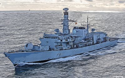 HMS Sutherland, F81, 4k, vector art, HMS Sutherland drawing, creative art, HMS Sutherland art, vector drawing, abstract ships, HMS Sutherland F81, Royal Navy