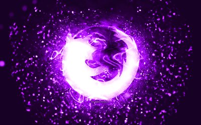 Mozilla violet logo, 4k, violet neon lights, creative, violet abstract background, Mozilla logo, brands, Mozilla
