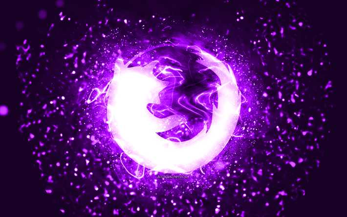 mozilla violettes logo, 4k, violette neonlichter, kreativ, violetter abstrakter hintergrund, mozilla-logo, marken, mozilla
