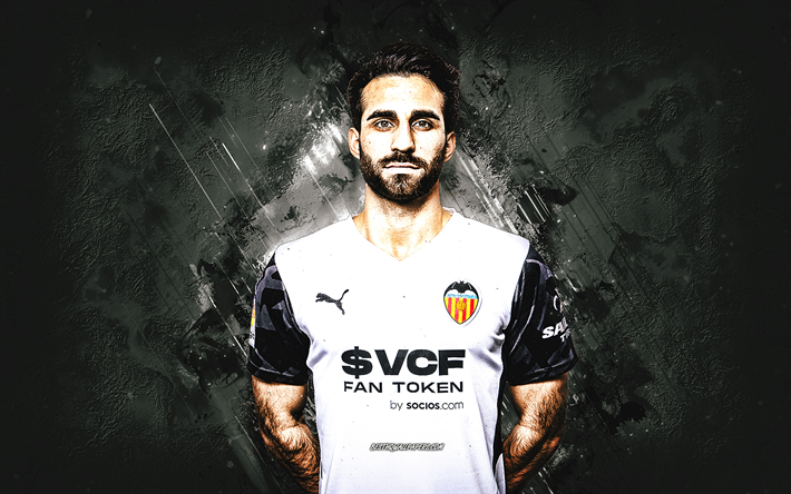 Eray Comert, Valencia CF, swiss soccer player, defender, white stone background, La Liga, Spain, football