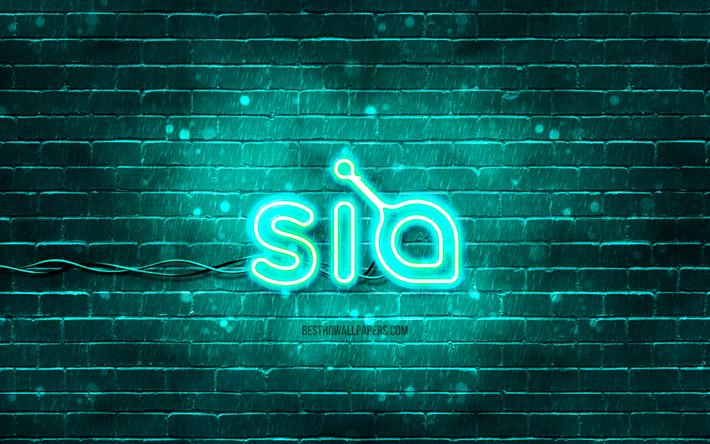 siacoin t&#252;rkis logo, 4k, t&#252;rkis brickwall, siacoin logo, kryptow&#228;hrung, siacoin neon logo, siacoin