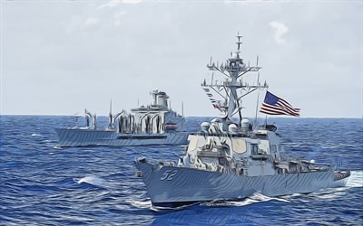 USS Barry, 4k, vector art, DDG-52, destroyer, United States Navy, US army, abstract ships, battleship, US Navy, Arleigh Burke-class, USS Barry DDG-52