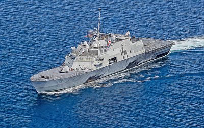 uss fort worth, 4k, art vectoriel, lcs-3, navires de combat c&#244;tiers, united states navy, us army, navires abstraits, cuirass&#233;, us navy, freedom-class, uss fort worth lcs-3