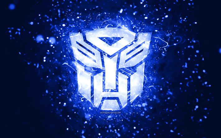Transformers dark blue logo, 4k, dark blue neon lights, creative, dark blue abstract background, Transformers logo, cinema logos, Transformers