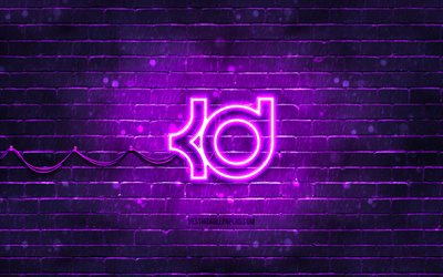 kevin durant violett logotyp, 4k, violett tegelv&#228;gg, kevin durant logotyp, basketstj&#228;rnor, kevin durant neon logotyp, kevin durant