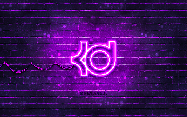 Kevin Durant violet logo, 4k, violet brickwall, Kevin Durant logo, basketball stars, Kevin Durant neon logo, Kevin Durant