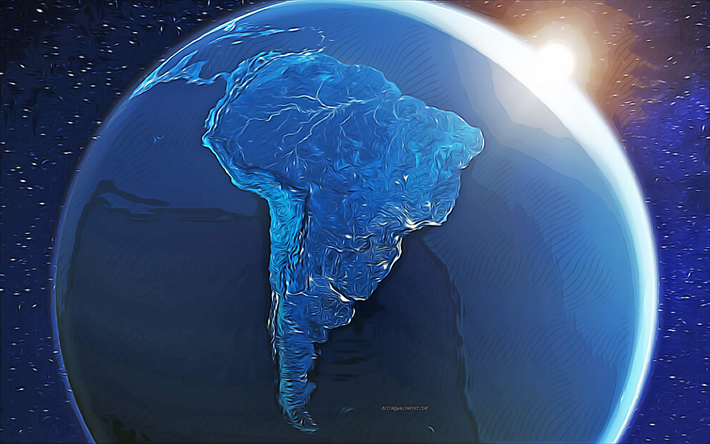 أمريكا الجنوبية في الليل, 4k, الفن المتجه, أمريكا الجنوبية في الرسم الليلي, الفن الإبداعي, أمريكا الجنوبية في الفن الليلي, رسم متجه, أمريكا الجنوبية ليلا من الفضاء, البرازيل من الفضاء