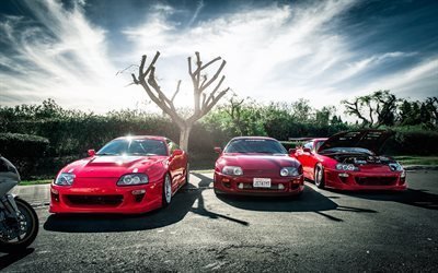 Toyota Supra, tuning, parking, red supra, sportcars, japanese cars, Toyota
