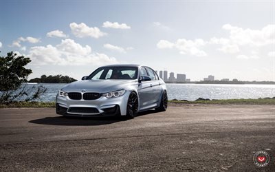 BMW M3 Sedan, 2018 carros, ajuste, Vossen Rodas, S17-01, F80, prata M3, BMW