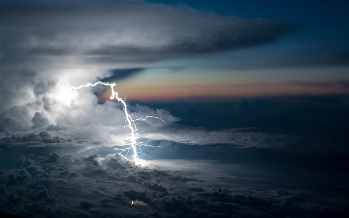 lightning, clouds, thunderstorm, night, sky, natural phenomenon