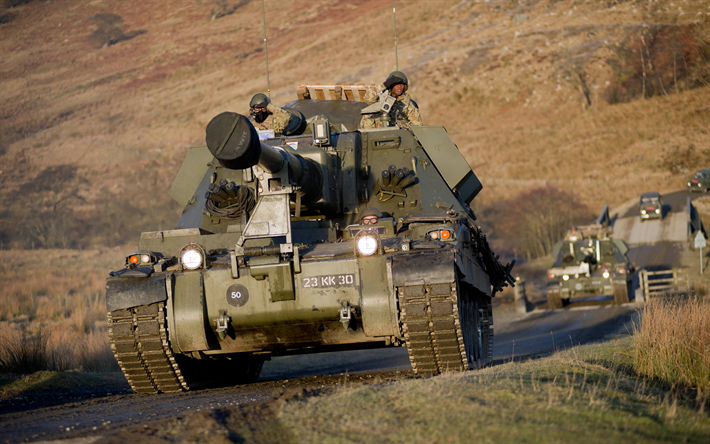 AS-90, British self-propelled artillery, howitzer, Gun Equipment 155 mm L131, United Kingdom, modern armored vehicles, artillery