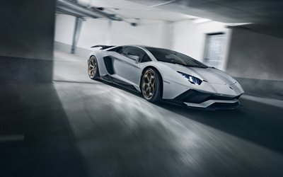 Lamborghini Aventador S, 2018, silver supercar, side view, speed, tuning, racing car, Novitec Torado, Lamborghini