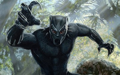 Black Panther, art, superhero, panther suit, jungle