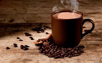 kahve, kahve &#231;ekirdekleri, taze demlenmiş bir fincan kahve, kahverengi fincan kahve kavramlar