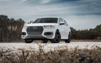 Audi Q7, tuning, 2018 voitures, Vossen Wheels, HF-1, blanc Q7, voitures allemandes, Audi