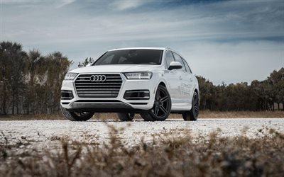 Audi Q7, tuning, 2018 autoja, Vossen Py&#246;r&#228;t, HF-1, valkoinen Q7, saksan autoja, Audi