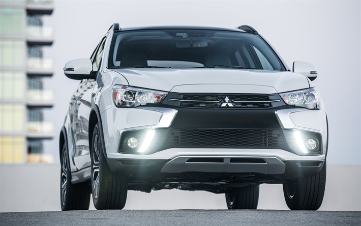 Mitsubishi Outlander Sport, 4k, strada, 2018 auto, crossover, bianco Outlander Sport, Mitsubishi